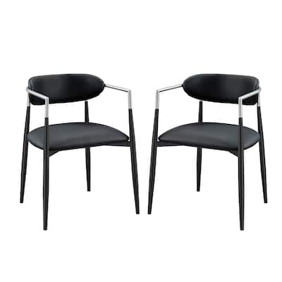 Set of 2 Faux Leather Dining Arm Chairs with Metal Armrest in Black