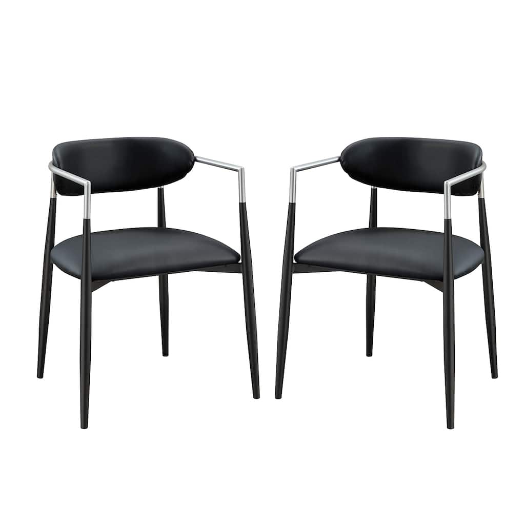 Set of 2 Faux Leather Dining Arm Chairs with Metal Armrest in Black