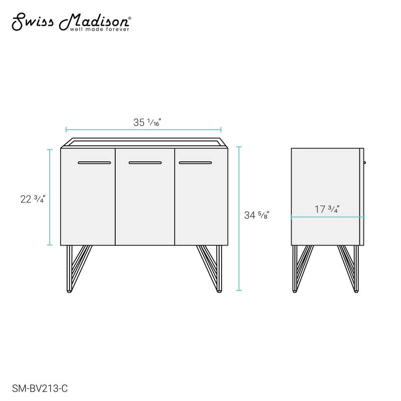 Annecy 36" Bathroom Vanity in White - Cabinet Only