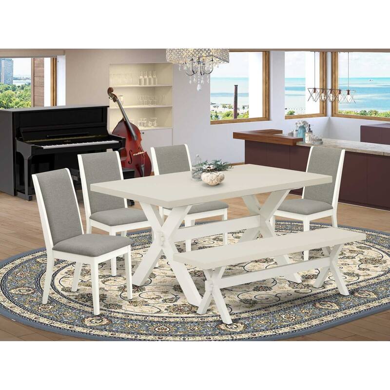 HomeStock 6-Piece Rectangle Natural Oak Finish Solid Wood Top Dining Table with 1-Bench, 4-Chairs