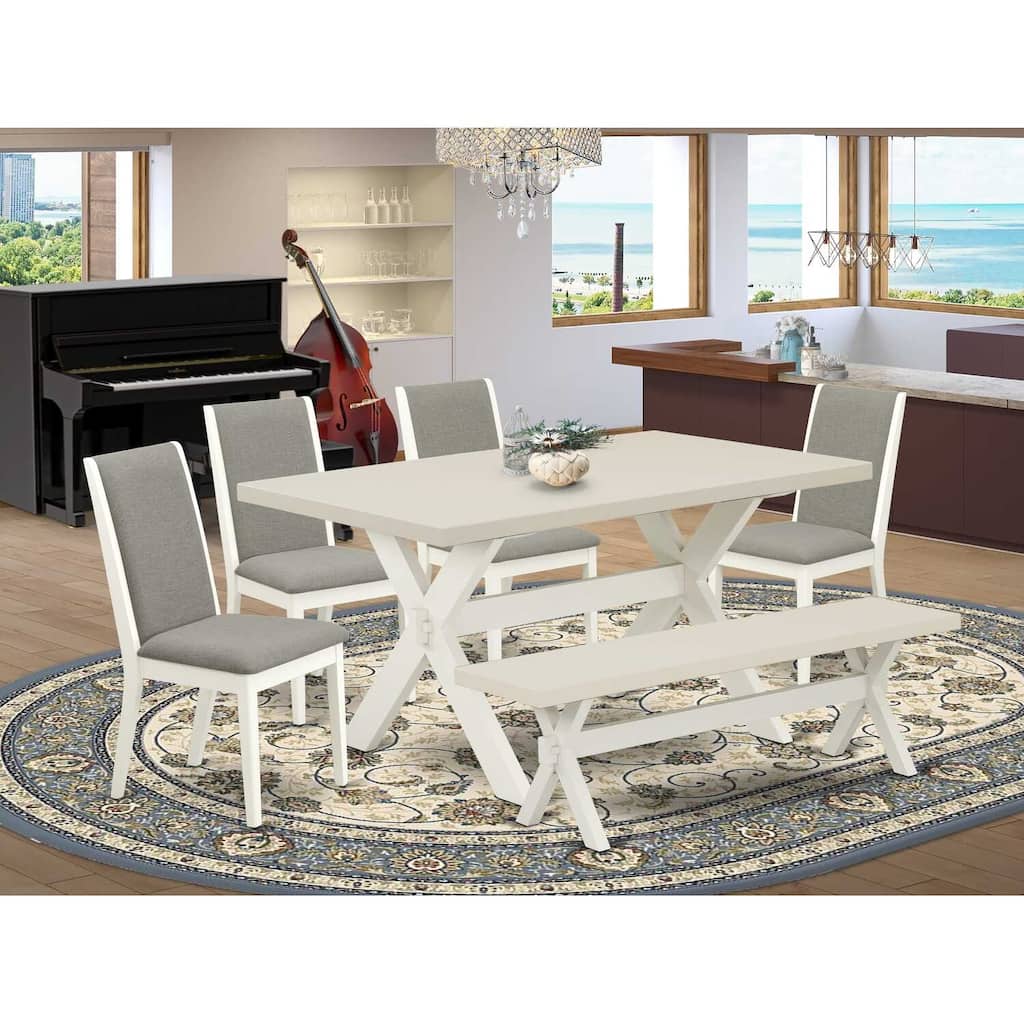 HomeStock 6-Piece Rectangle Natural Oak Finish Solid Wood Top Dining Table with 1-Bench, 4-Chairs