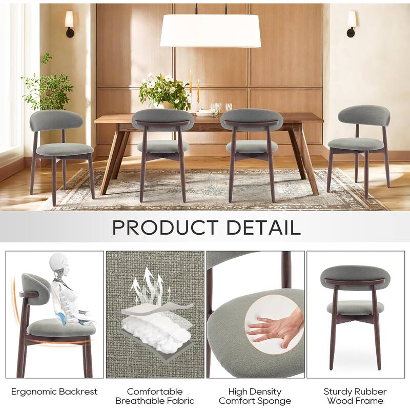 Modern Fabric Upholstered Kitchen Side Chairs, Farmhouse Dining Room Chair with Foot Pegs