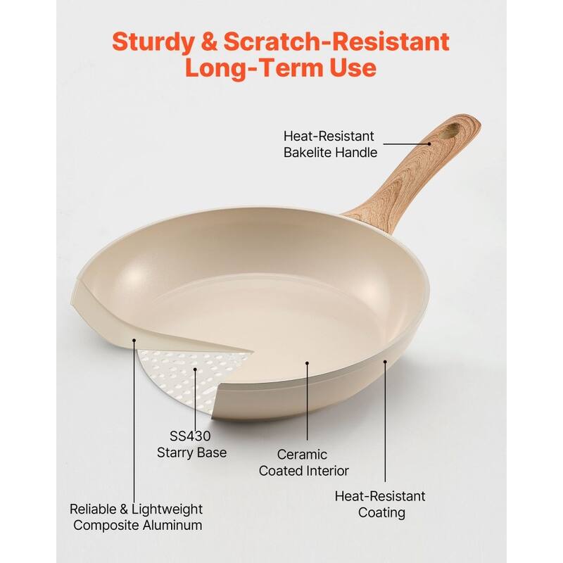 3-Piece Aluminum Frying Pan Set Nonstick Skillets Heat-Resistant Handles for All Stovetops - Large Pan Size: 19 x 11 x 3 in