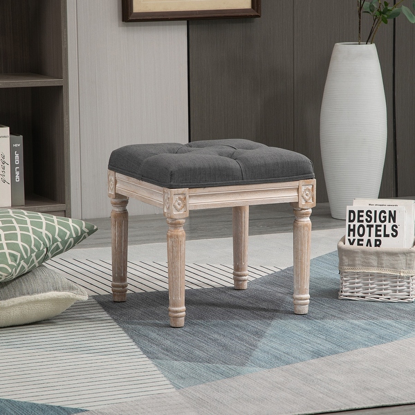 HOMCOM 15.75 Vintage Ottoman Tufted Foot Stool with Upholstered Seat Rustic Wood Legs for Bedroom Living Room On Sale Bed Bath Beyond 36992789