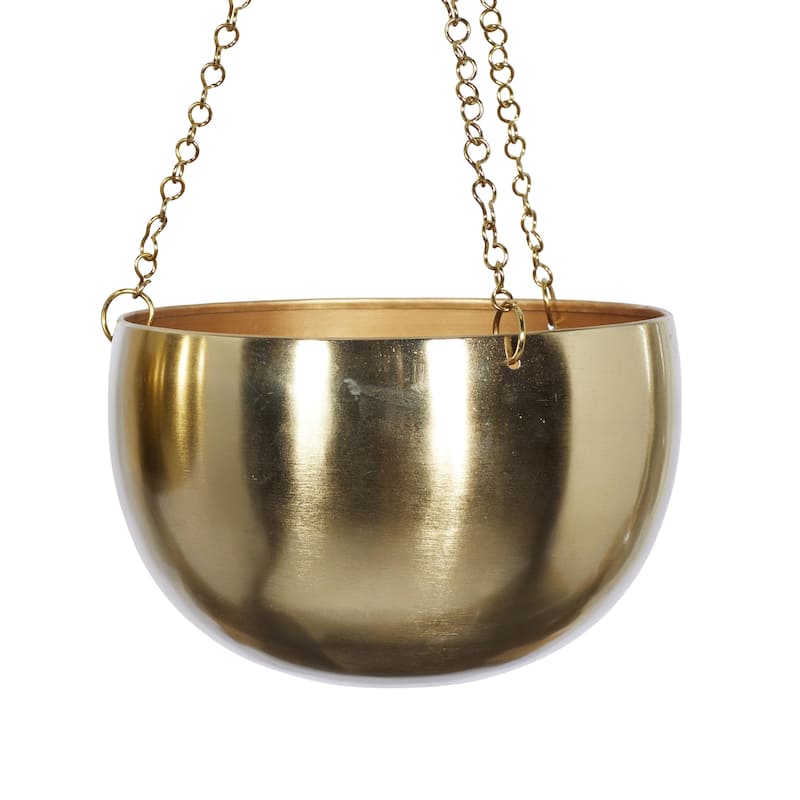 Metal Hanging Dome Indoor Outdoor Wall Planter with Chain - Set of 2 Silver, Gold or Black - Roche River Decor