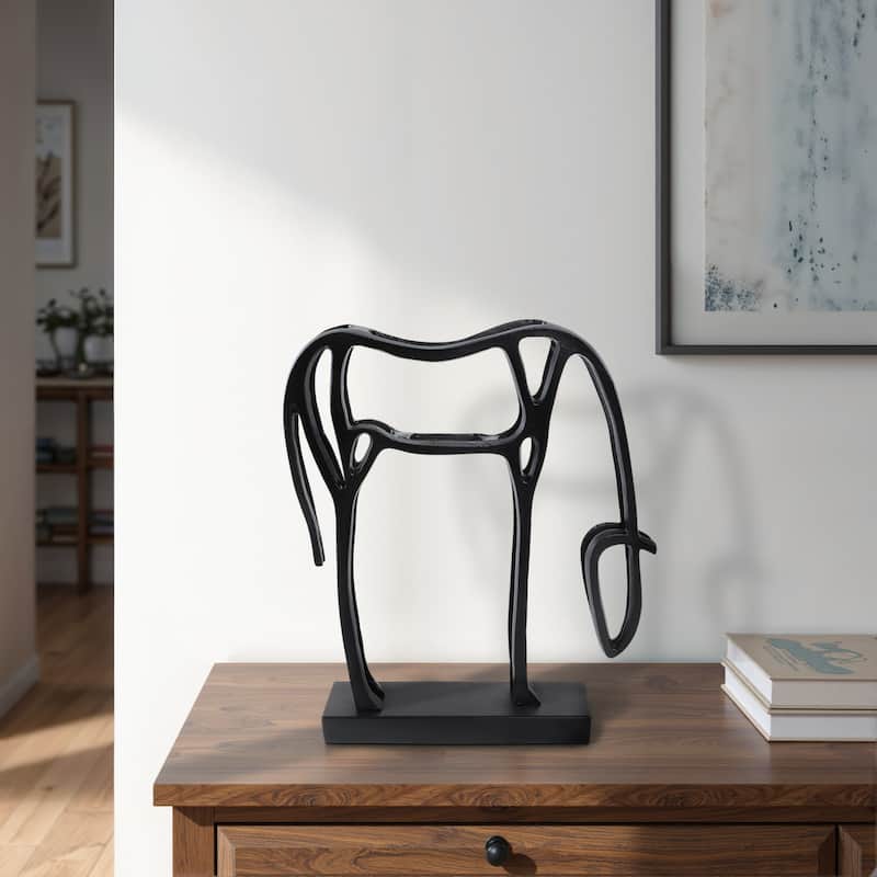Metal Openwork Abstract Cut-out Horse Sculpture On Base - 15" Black - 13" x 3" x 15"