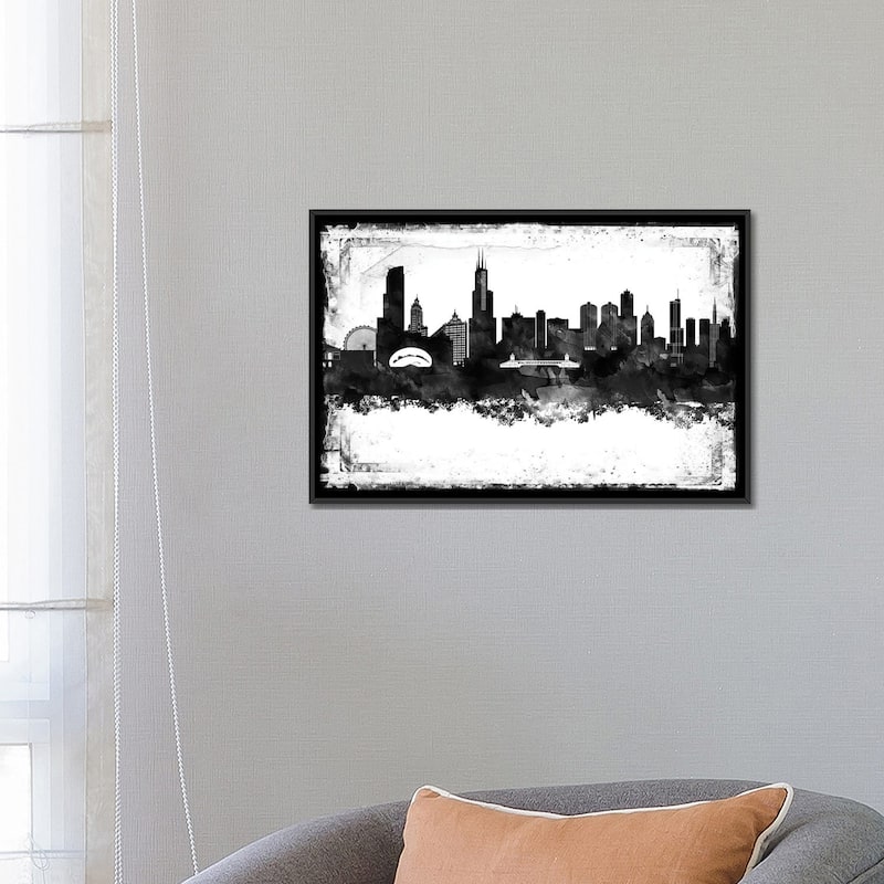 iCanvas "Chicago Black And White Framed Skylines" by WallDecorAddict Framed