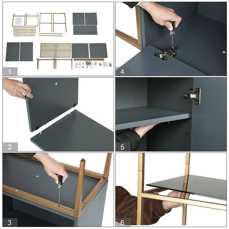 Delcey Mid-century Modern Bookshelves 2-door Display Cabinet with Bookcase Glass Kitchen Hutch Bedroom