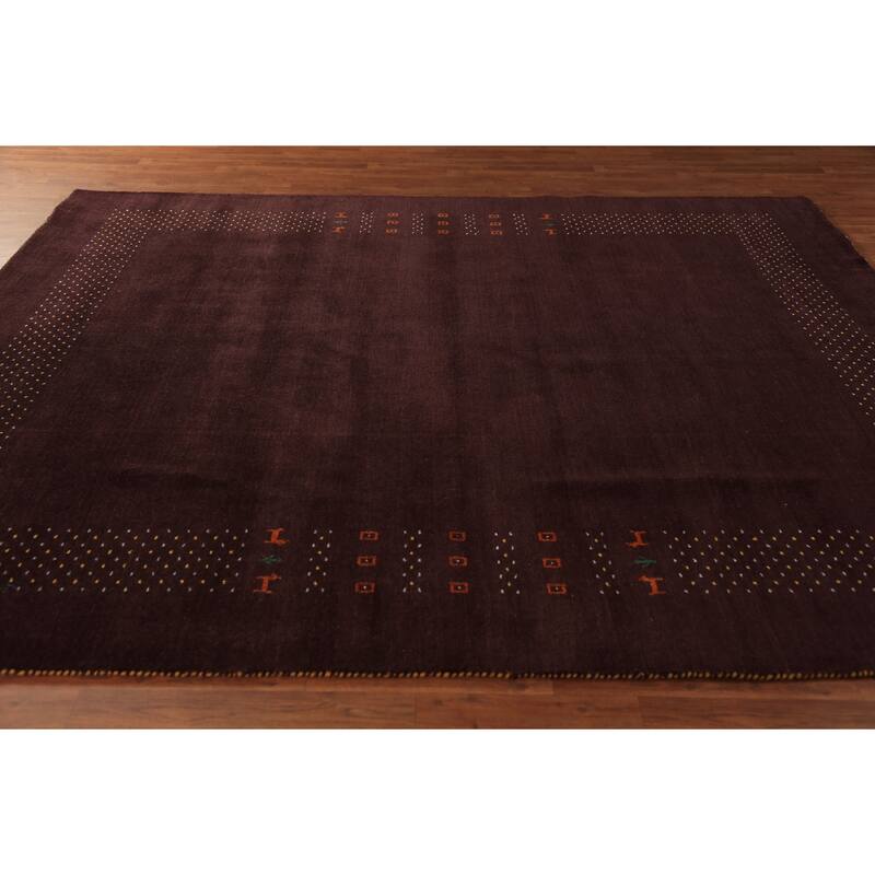 Brown Gabbeh Area Rug Handmade Oriental Wool Carpet - 8'1" x 9'8"