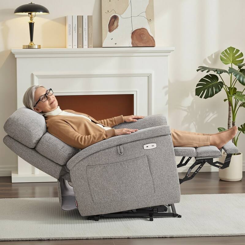 MCombo Power Recliner Lift Chair with Massage, Dual Heating and Adjustable Headrest for Big Elderly People, Fabric R7605
