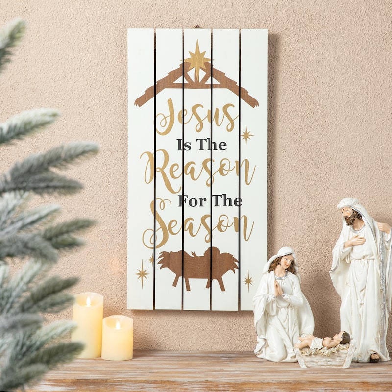 Glitzhome Wooden Christmas Nativity Wall Sign Table Tree Decor