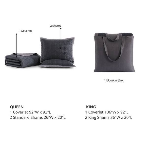 dimension image slide 1 of 2, Bebejan 100% Cotton Sateen 3 Piece Textured Quilted Coverlet Set