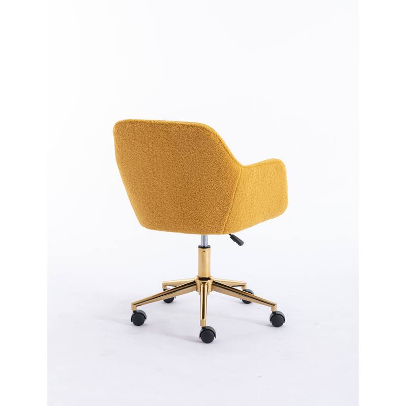 Modern Teddy Fabric Material Adjustable Height 360 Revolving Home Office Chair with Gold Metal Legs, for Indoor, Yellow