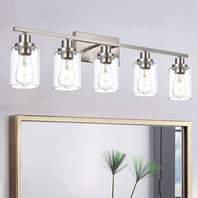 2-Light Modern Bathroom Light Fixtures with Clear Glass Shade - Brushed Nickel