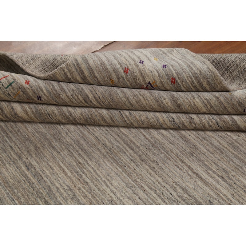 Striped Gabbeh Square Area Rug Hand-Knotted Wool Carpet - 9'10"x 9'8"