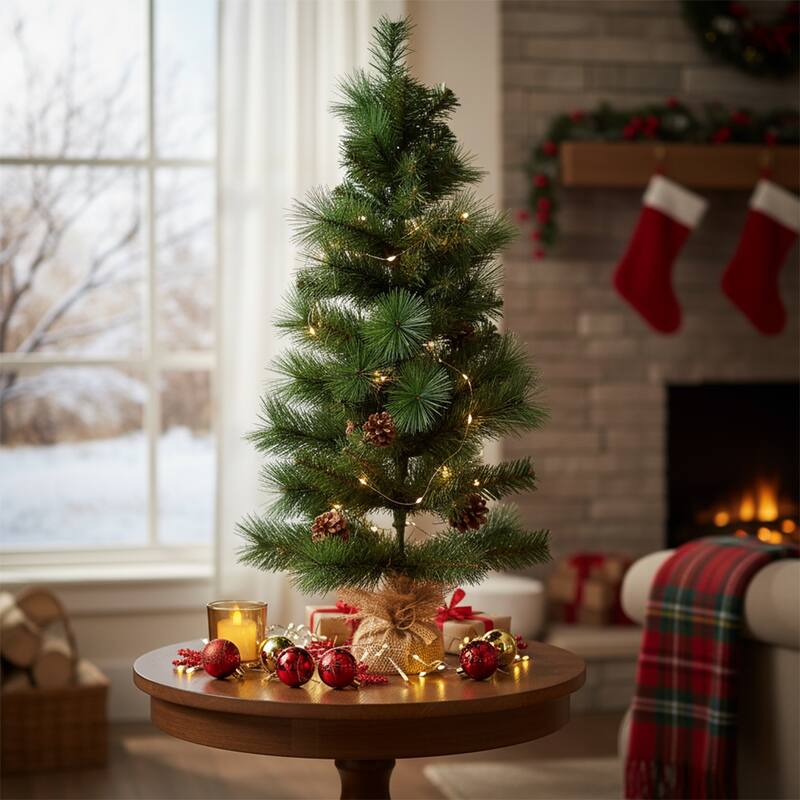 Mixed Pine and Pine Cones Artificial Christmas Tree in Jute Base - 39" - 3 Foot