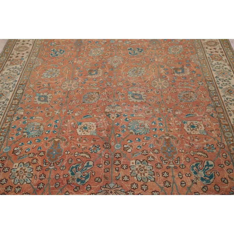 Distressed Tabriz Persian Vintage Rug Hand-Knotted Wool Carpet - 6'7" x 9'8"
