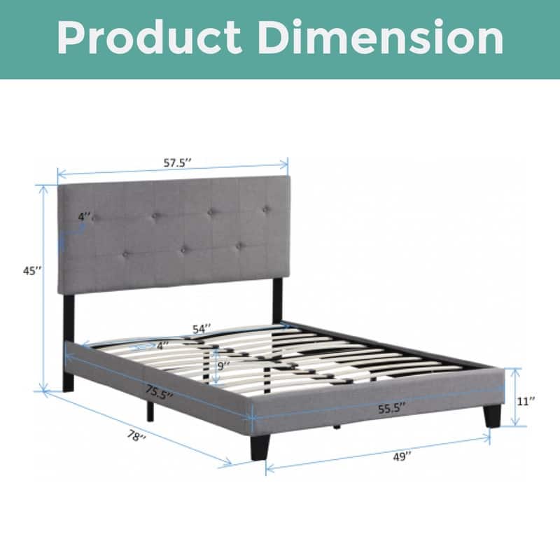 Modern Button platform bed Gray queen headboard Linen bed slats