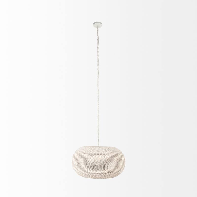 Theta White-Washed Beaded 3 Bulb Oval Chandelier
