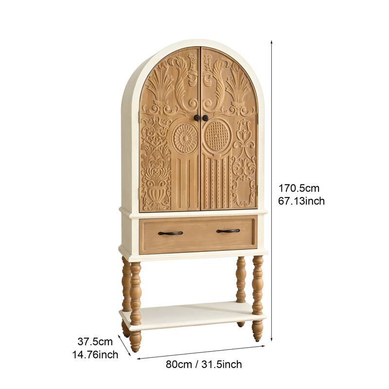 GDFStudio Lysandra Arched Flower Fir Wood Cabinet with Drawer and Carved Door