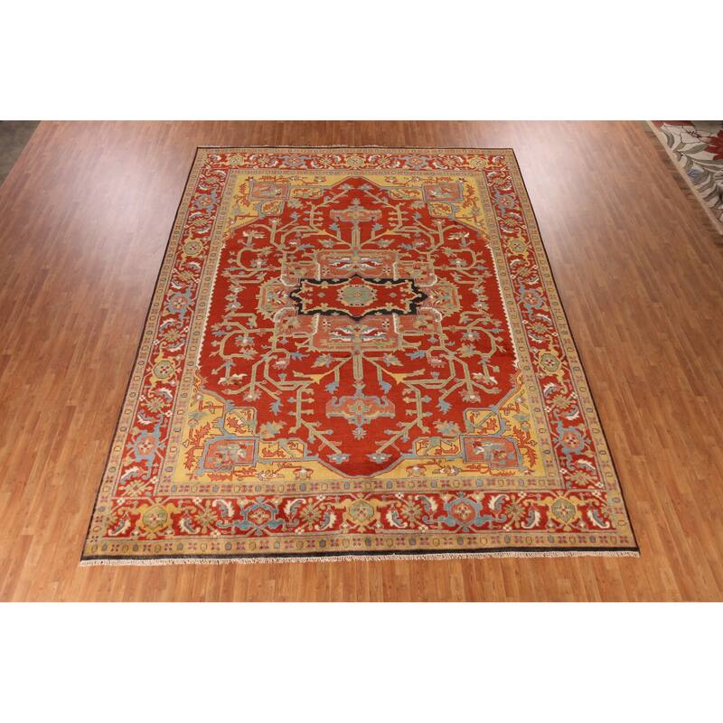 Heriz Serapi Indian Large Rug Handmade Orange Wool Carpet - 11'9" x 15'0"