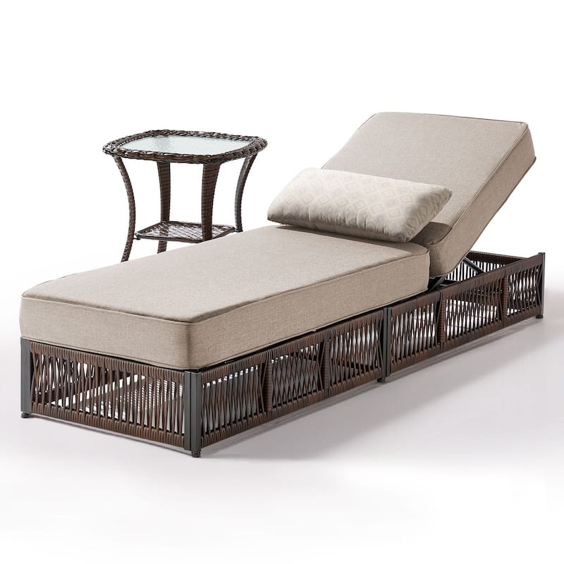 Gymojoy Outdoor Patio Chaise Lounge Chair, Luxury Recliner with 6-Position Backrest & 5-Inch Thick Cushions and Side Table
