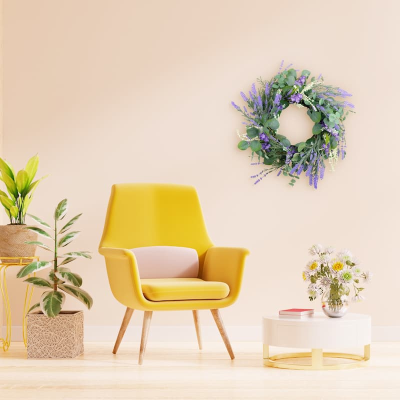 Lavender and Eucalyptus Artificial Floral Spring Wreath - 24" - Green and Purple