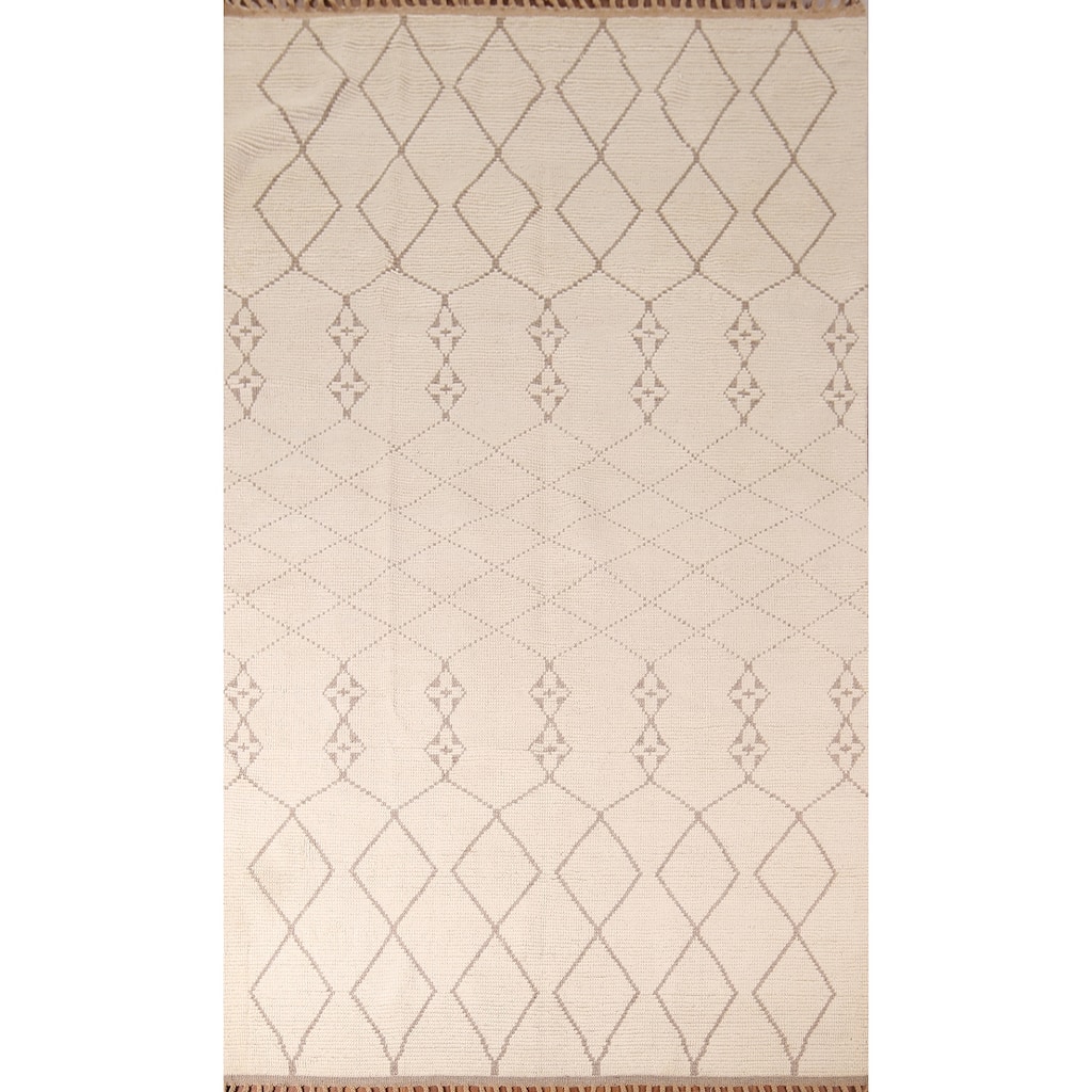 Trellis Ivory Moroccan Rug Hand-Knotted Beige Wool Carpet - 6'8"x 10'7"