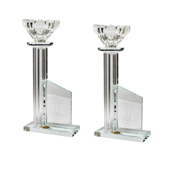 Crystal candlesticks Broken Glass with Shabbat kodesh stand 8.5"