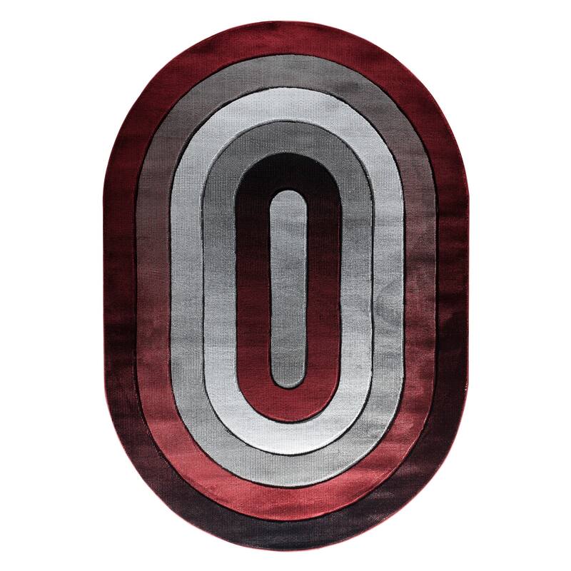 Orelsi Collection Abstract Area Rug - 5'2" x 7'5" Oval - Grey/Red