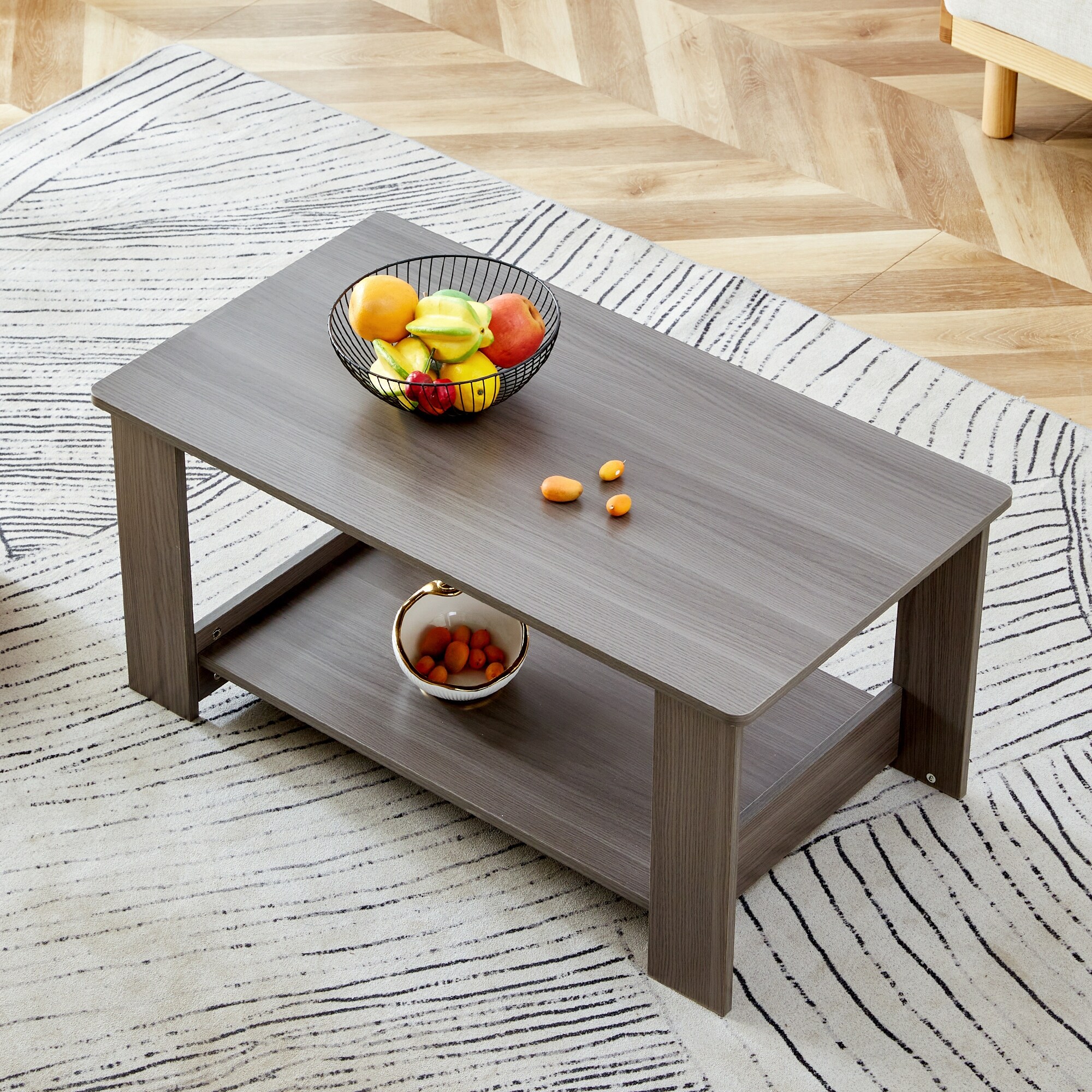 Ouyessir Walnut Textured Double Layered Coffee Tables - Bed Ouyessir Walnut Textured Double Layered Coffee Tables - Bed