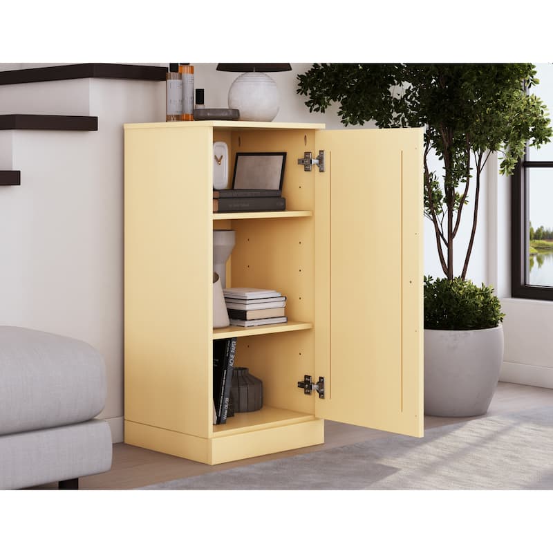 Palace Imports 100% Solid Wood 3-Shelf Bookcase with Raised Panel Door and Adjustable Shelves - Yellow