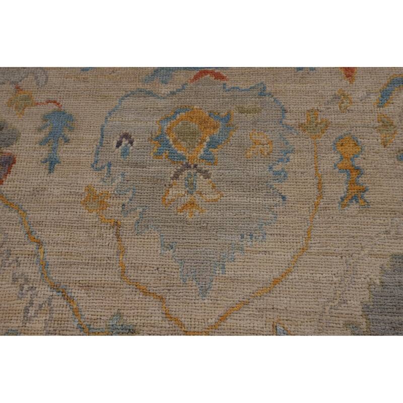 Vegetable Dye Oushak Area Rug Handmade Beige Wool Carpet - 5'0"x 6'10"