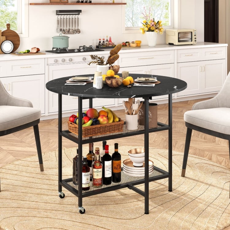 Foldable Round Dining Table with Storage Shelves for Small Spaces - 40" x 32"