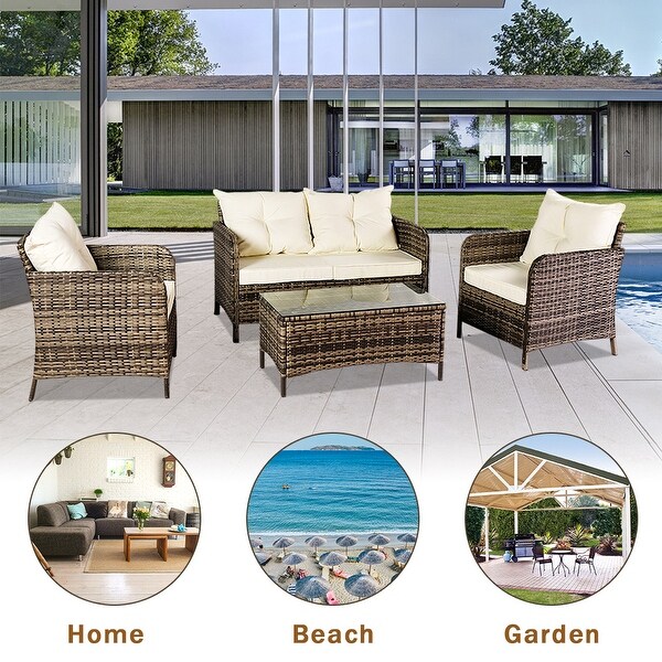 Oshion garden furniture wicker chair hotsell wicker sofa set with end table