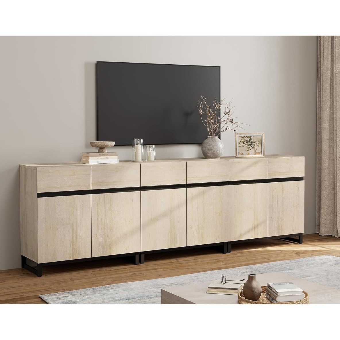 WAMPAT Modern TV Stand with Storage Cabinets for Living Room,Bedroom,Brown