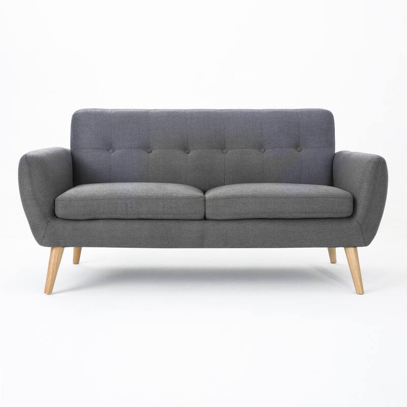 Dark Grey Fabric Loveseat for Small Spaces with Button - Tufted Backrest and Rubberwood Legs