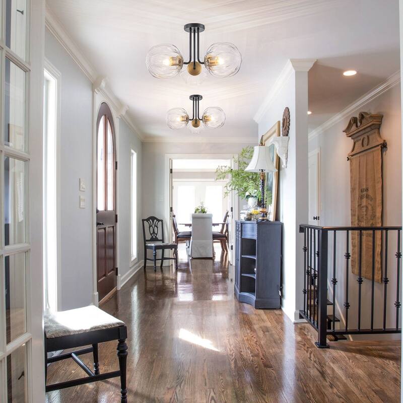 3-Light Contemporary Semi Flush Mount with Ripple Glass