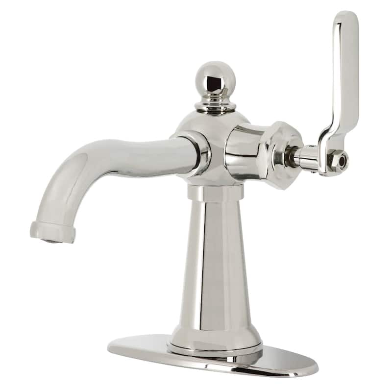 Kingston Brass Knight Single-Handle 1-Hole Deck Mount Bathroom Faucet with Push Pop-Up and Deck Plate - Polished Nickel