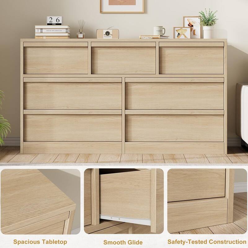 6/7/8 Drawer Dresser for Bedroom, 54" Wide Modern Double Dresser Organizer with Concave Handles