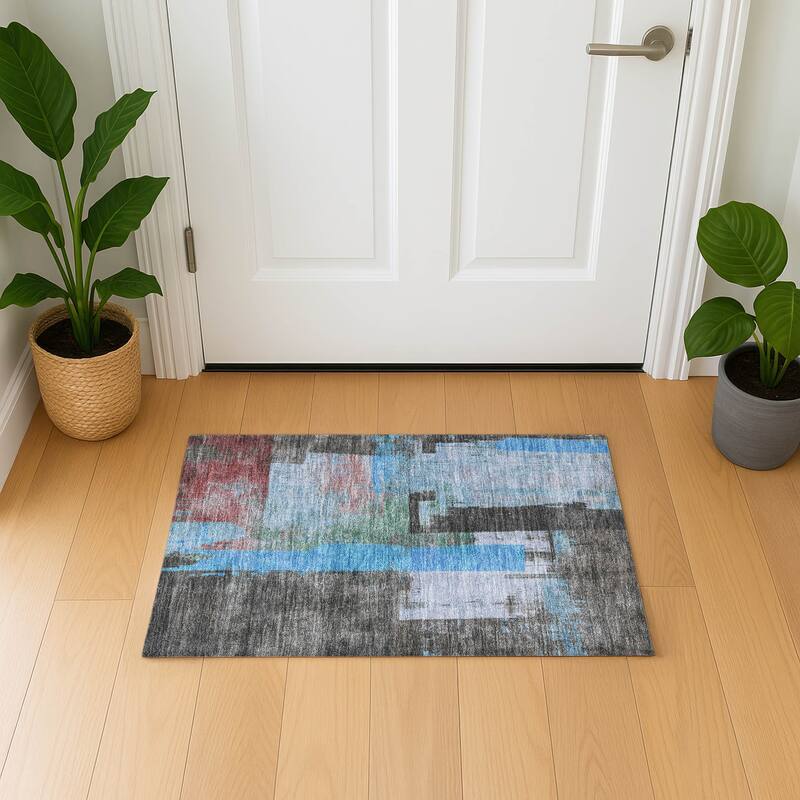 Premium Washable Super Soft Abstract Contemporary Mayfield Rug - Sky - 1'8" x 2'6"