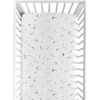 Sweet Jojo Designs Blue Moons and Stars Boy, Girl, Unisex/Gender Neutral Fitted Crib Sheet - Grey & Blue Outer Space, Celestial