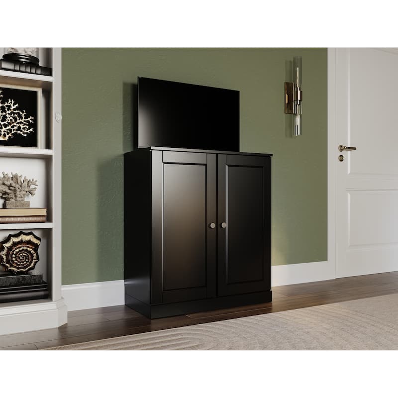 Palace Imports 100% Solid Wood TV Stand with Solid Doors for TVs up to 32" - Black