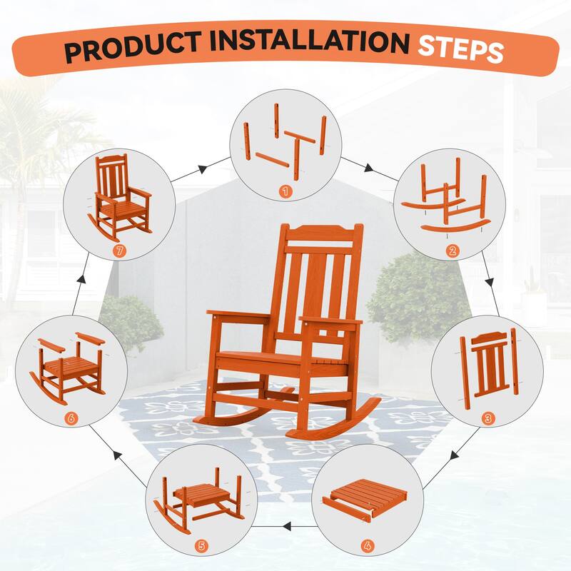 Outdoor Patio HDPE Rocking Chiar, Extra Wide Seat & Backrest