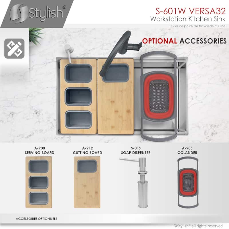 Stylish Undermount 32" Stainless Steel Double-Bowl 16G Kitchen Sink - 32" x 19" x 10"