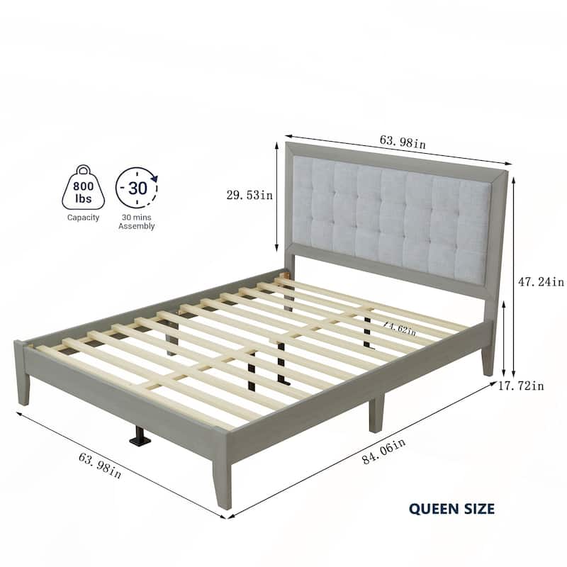 Solid Wood Platform Upholstered Headboard Bed