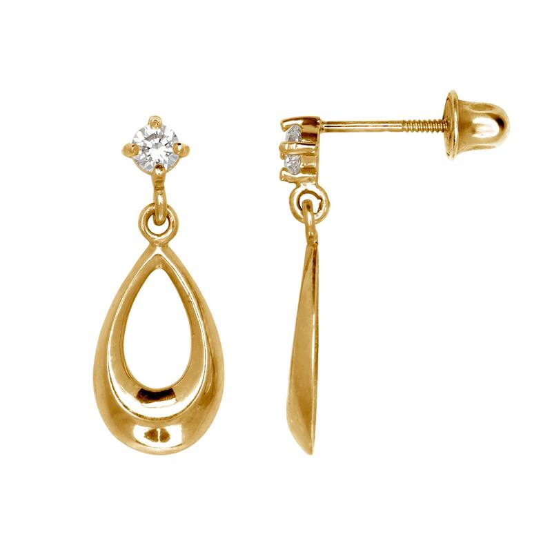Curata 14k Gold Round Cubic Zirconia Hanging Teardrop Screw Back Stud Earrings - Orange - Yellow