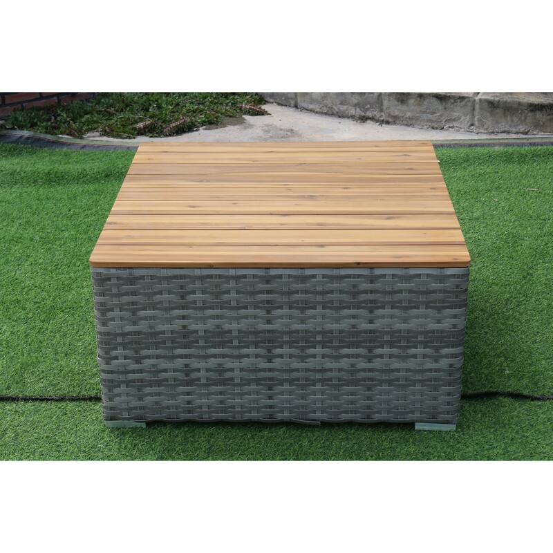 Miami Light Gray Wicker / Rattan Coffee Table with Wood Top - Grey
