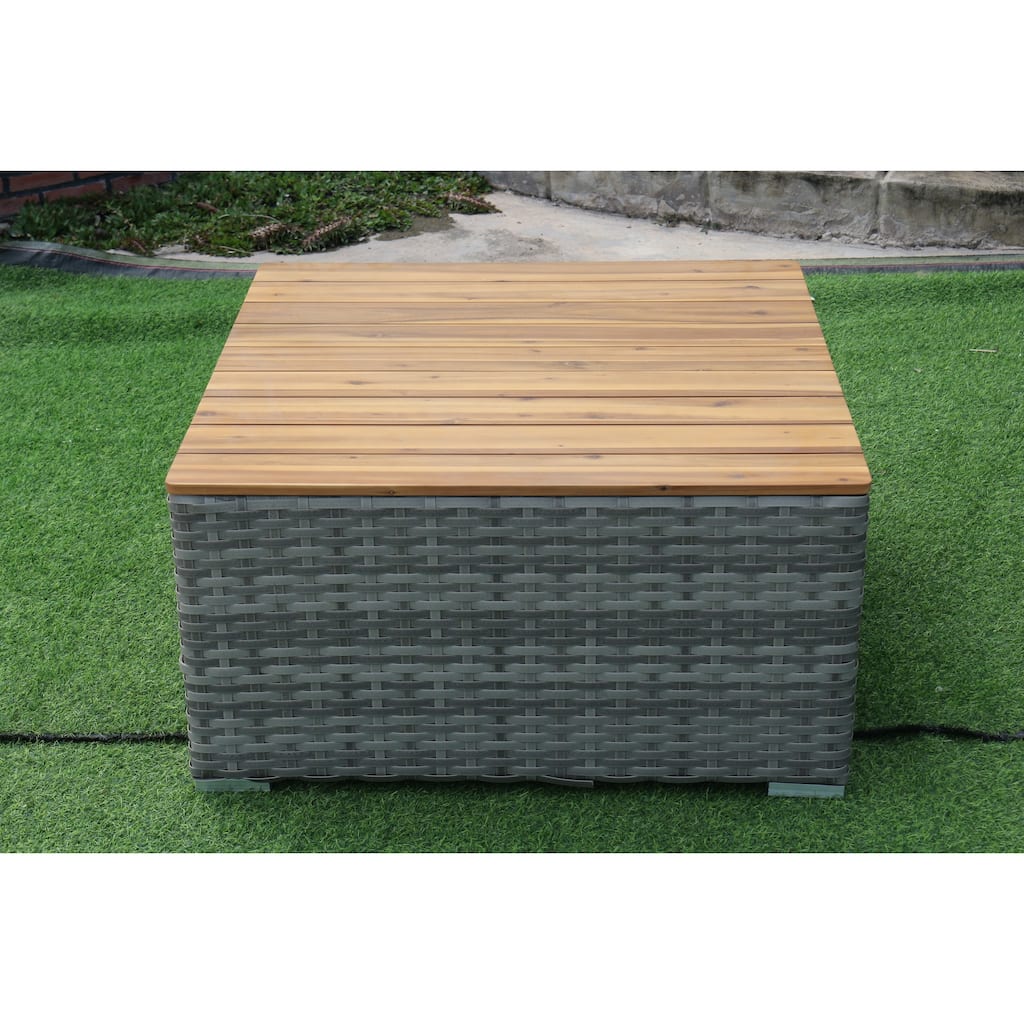 Miami Light Gray Wicker / Rattan Coffee Table with Wood Top