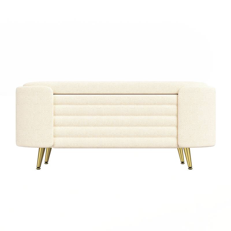 Modern Storage Ottoman Upholstered Storage Bench End of Bed Bench Entryway - Beige